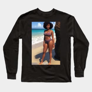 Dark-haired woman at the beach is a sight for sore eyes. Long Sleeve T-Shirt